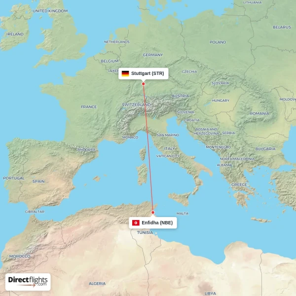 Stuttgart - Enfidha direct flight map