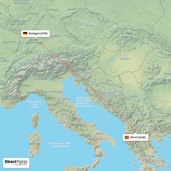 Stuttgart - Ohrid direct flight map
