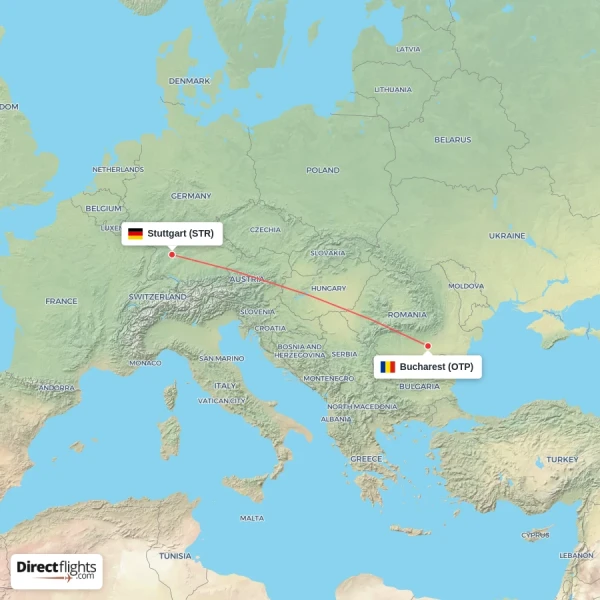 Stuttgart - Bucharest direct flight map