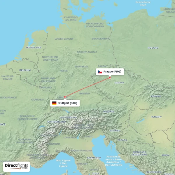 Stuttgart - Prague direct flight map
