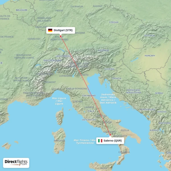 Stuttgart - Salerno direct flight map