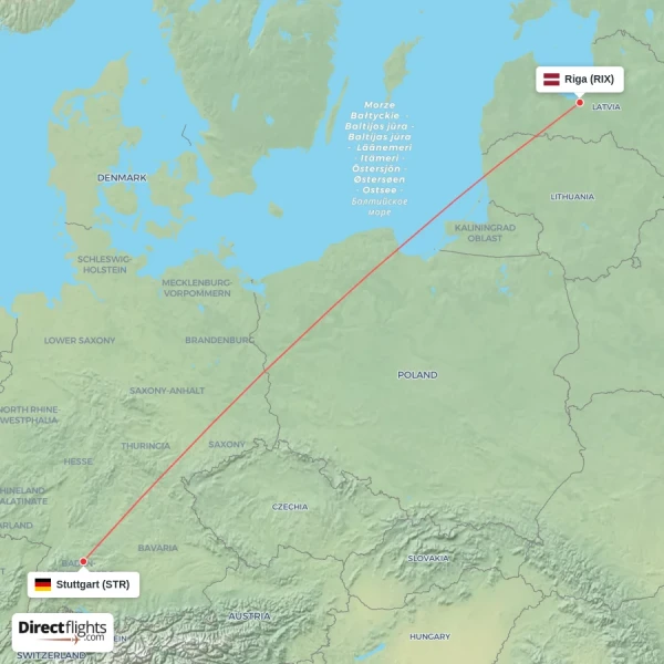 Stuttgart - Riga direct flight map