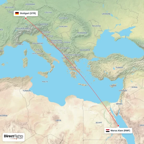 Stuttgart - Marsa Alam direct flight map