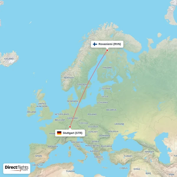 Stuttgart - Rovaniemi direct flight map