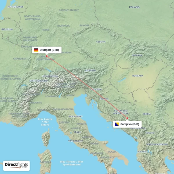 Stuttgart - Sarajevo direct flight map