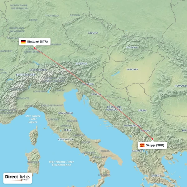 Stuttgart - Skopje direct flight map