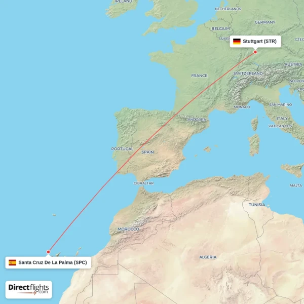 Stuttgart - Santa Cruz De La Palma direct flight map
