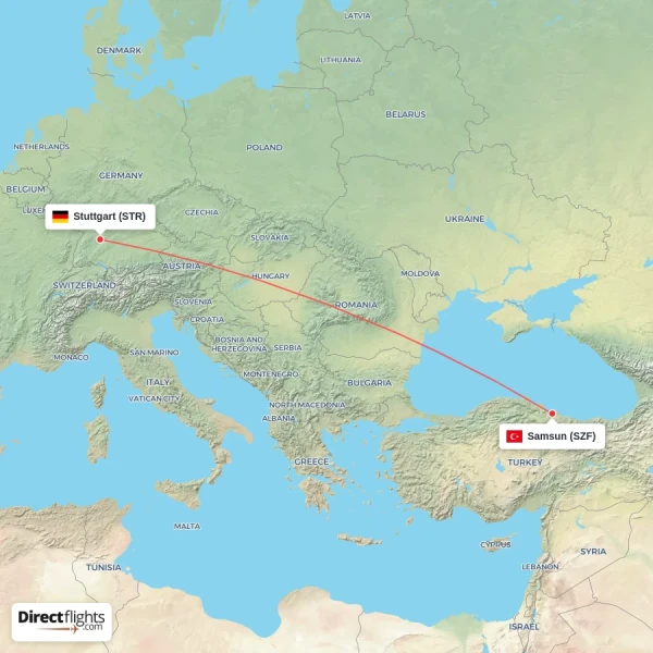 Stuttgart - Samsun direct flight map