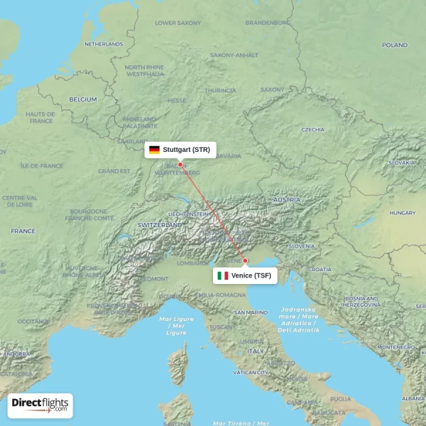 Stuttgart - Venice direct flight map
