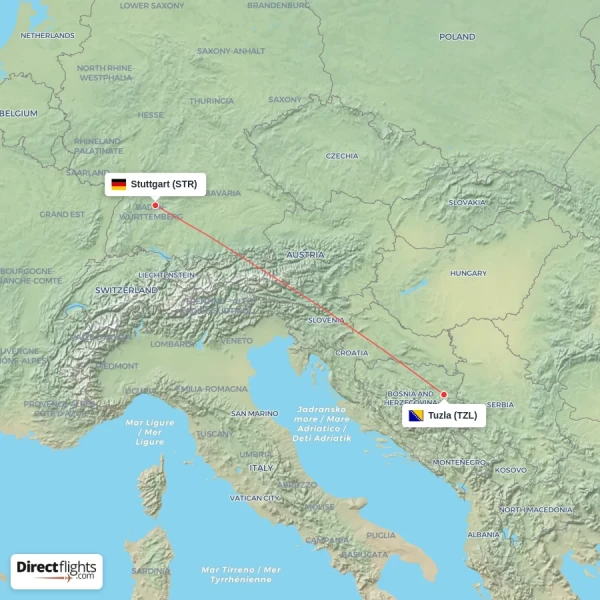 Stuttgart - Tuzla direct flight map