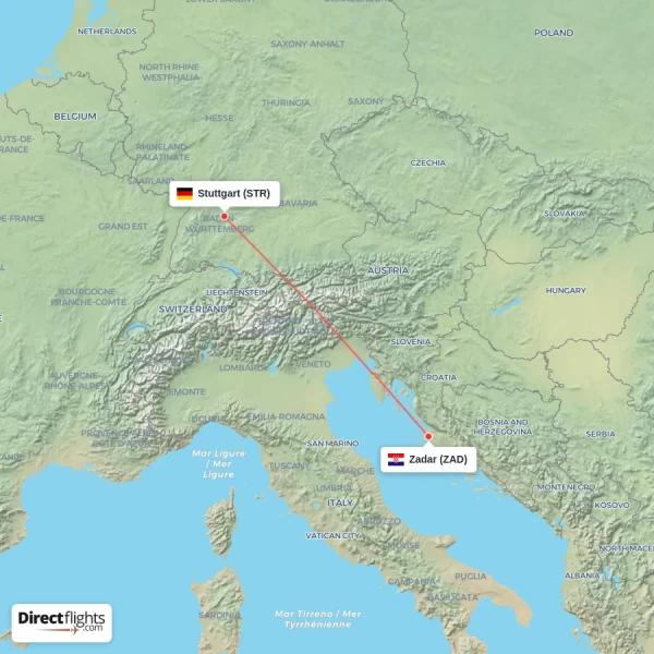 Stuttgart - Zadar direct flight map