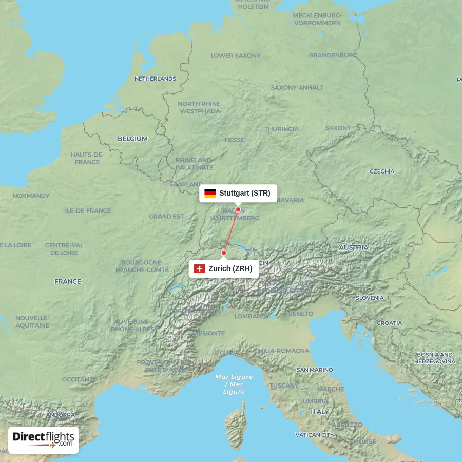 STR - ZRH route map