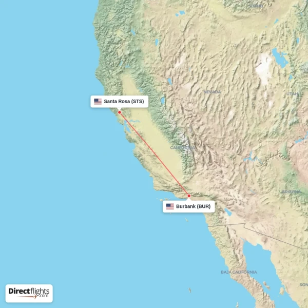Santa Rosa - Burbank direct flight map