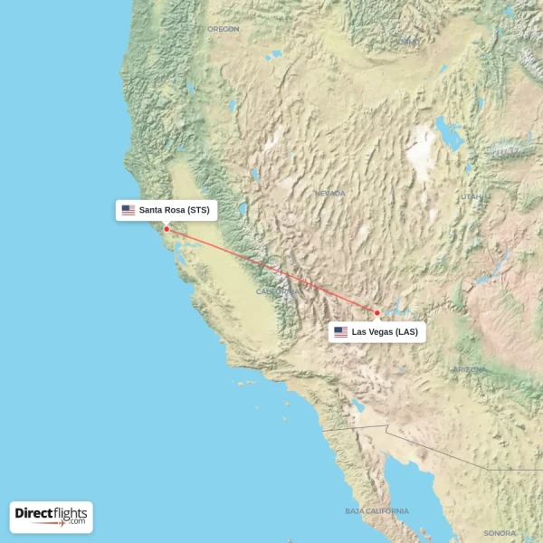 Santa Rosa - Las Vegas direct flight map