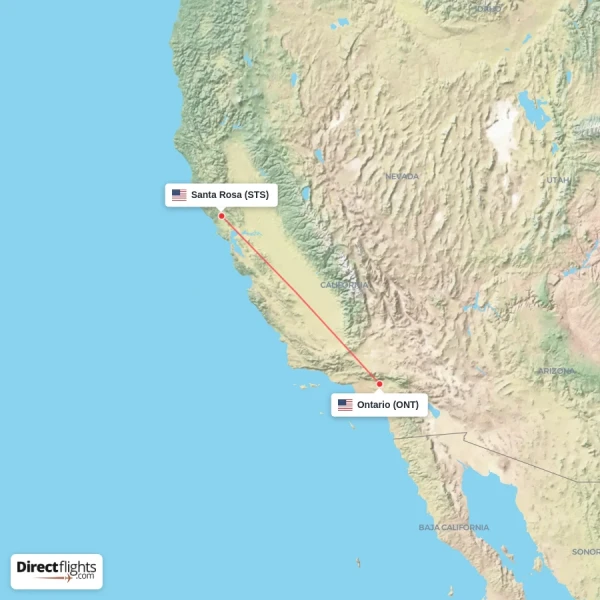 Santa Rosa - Ontario direct flight map