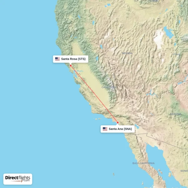 Santa Rosa - Santa Ana direct flight map