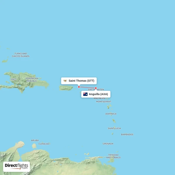 Saint Thomas - Anguilla direct flight map