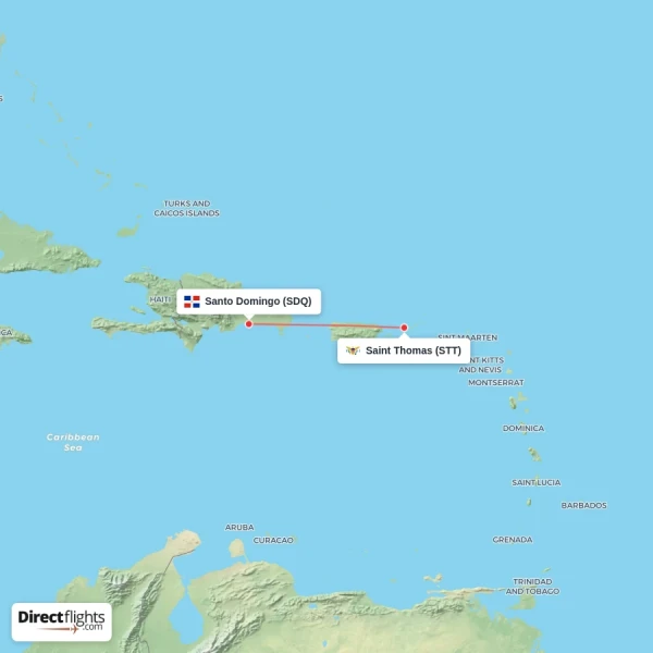Saint Thomas - Santo Domingo direct flight map