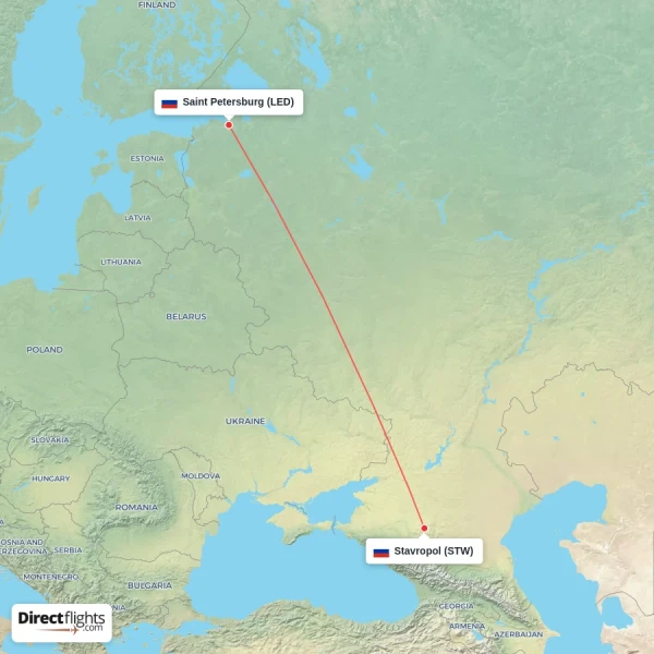 Stavropol - Saint Petersburg direct flight map