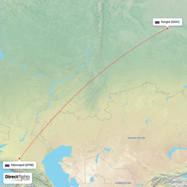 Stavropol - Surgut direct flight map