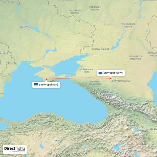 Stavropol - Simferopol direct flight map