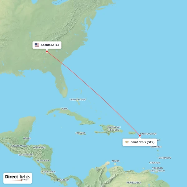 Saint Croix - Atlanta direct flight map