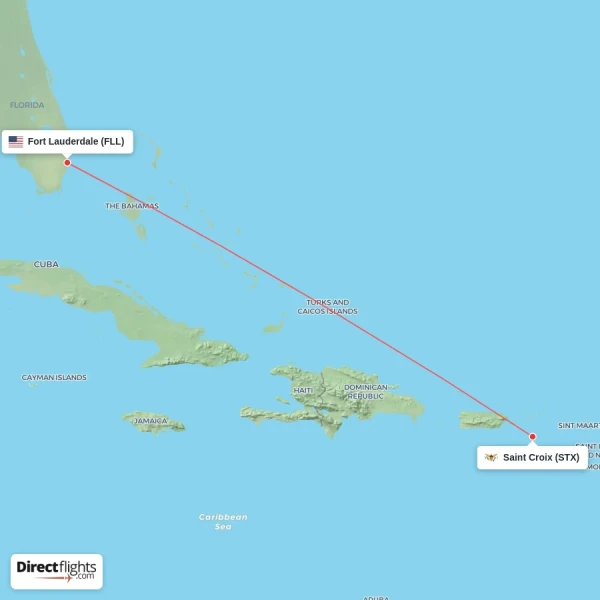 Saint Croix - Fort Lauderdale direct flight map