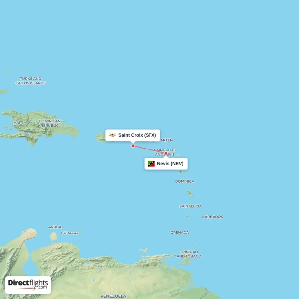 Saint Croix - Nevis direct flight map
