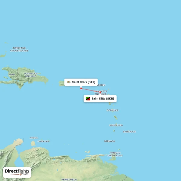 Saint Croix - Saint Kitts direct flight map