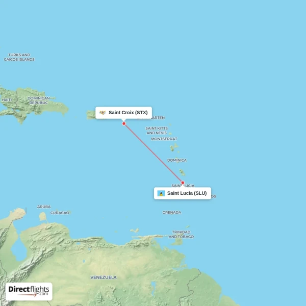 Saint Croix - Saint Lucia direct flight map