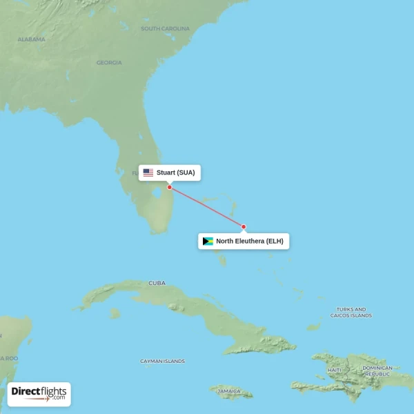 Stuart - North Eleuthera direct flight map