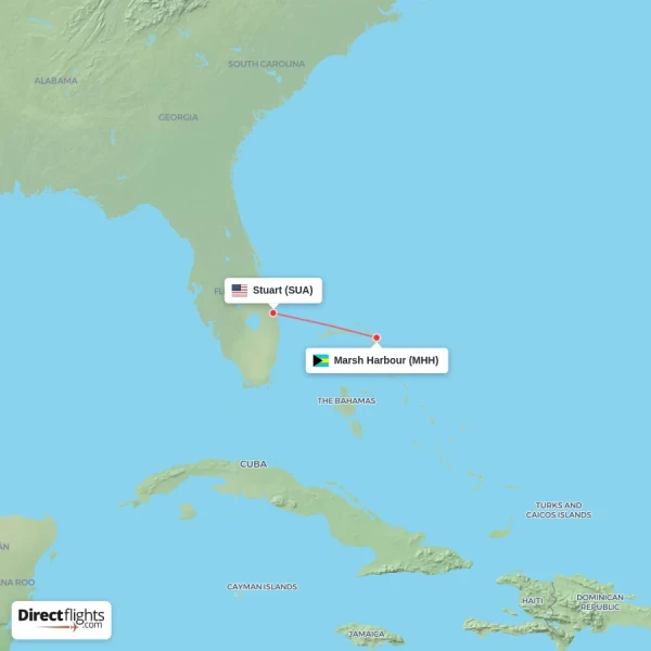 Stuart - Marsh Harbour direct flight map