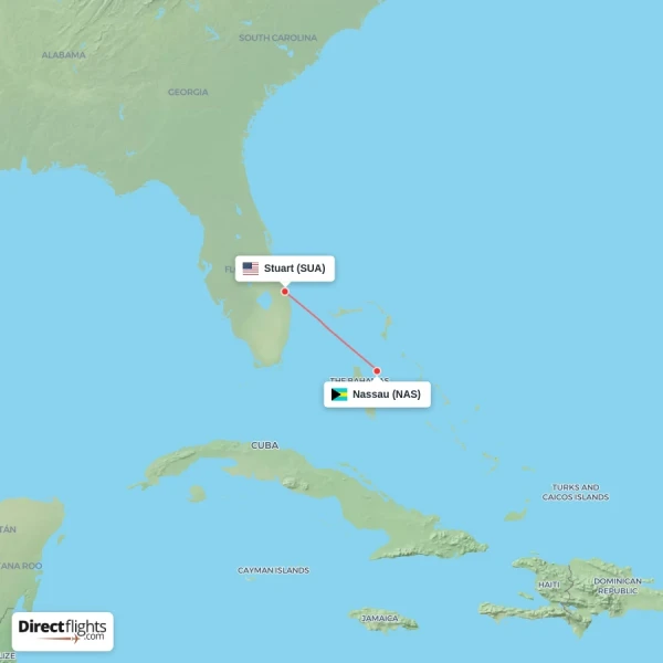 Stuart - Nassau direct flight map