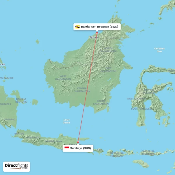 Surabaya - Bandar Seri Begawan direct flight map