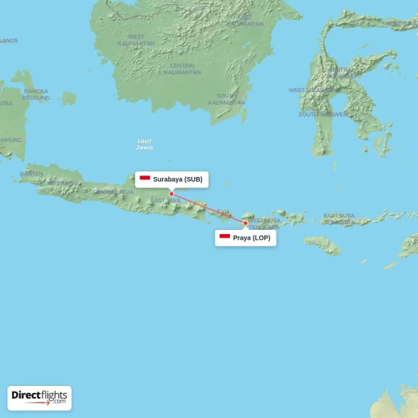 Surabaya - Praya direct flight map