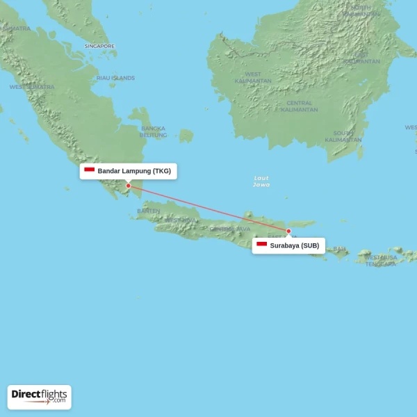 Surabaya - Bandar Lampung direct flight map