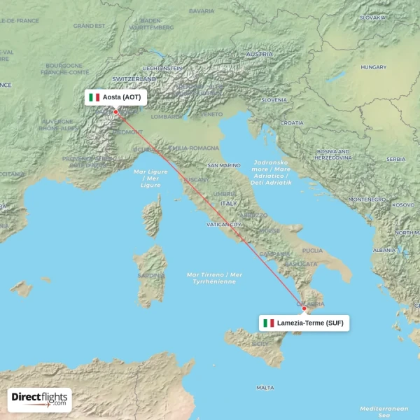 Lamezia-Terme - Aosta direct flight map