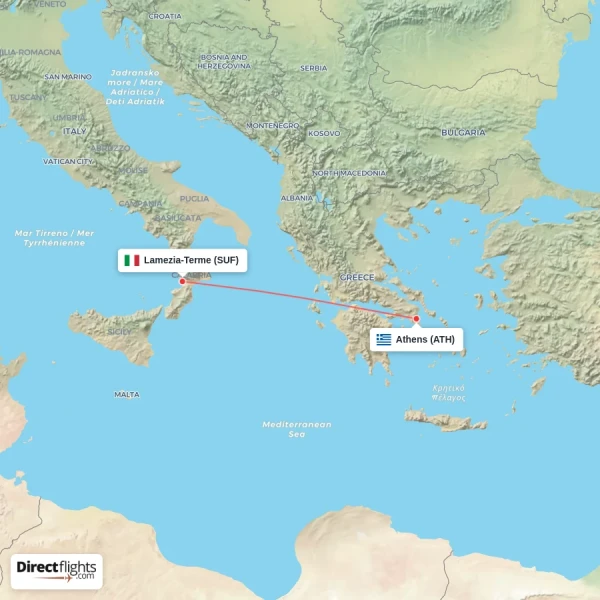 Lamezia-Terme - Athens direct flight map