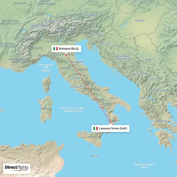 Lamezia-Terme - Bologna direct flight map