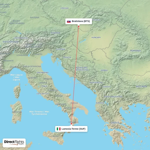 Lamezia-Terme - Bratislava direct flight map