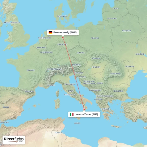 Lamezia-Terme - Braunschweig direct flight map
