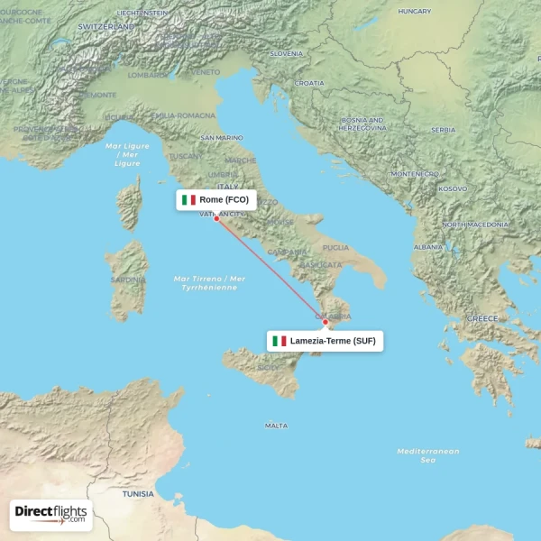 Lamezia-Terme - Rome direct flight map