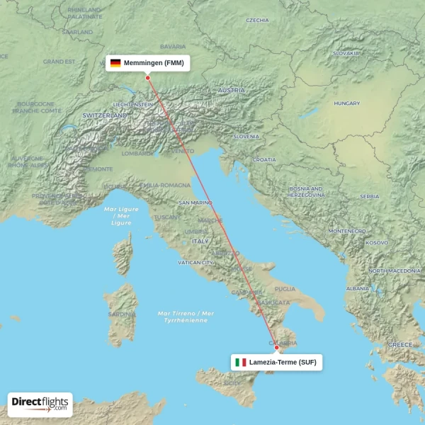 Lamezia-Terme - Memmingen direct flight map