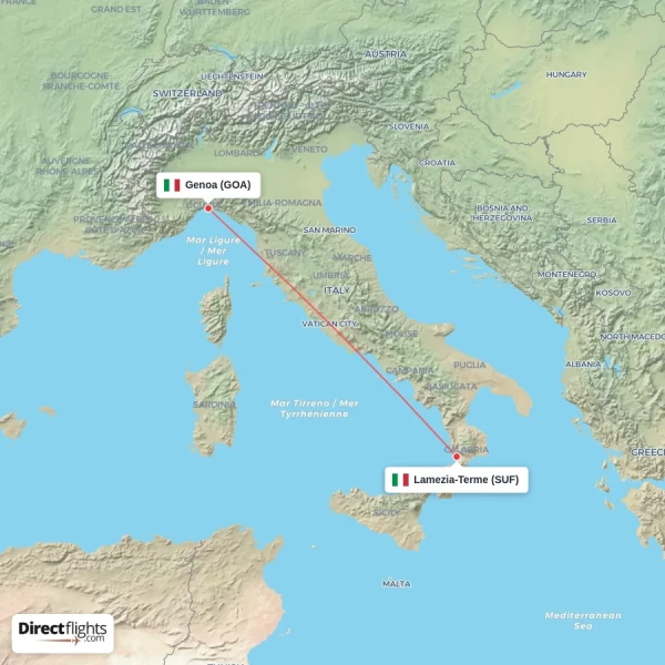 Lamezia-Terme - Genoa direct flight map