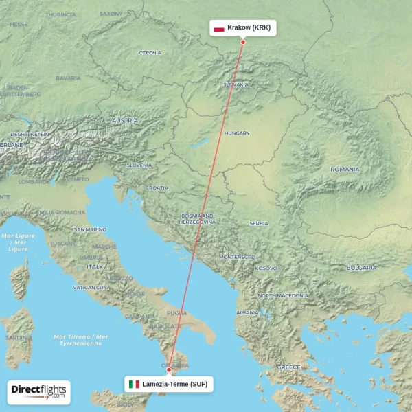Lamezia-Terme - Krakow direct flight map