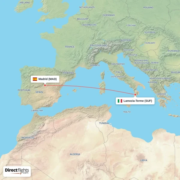 Lamezia-Terme - Madrid direct flight map