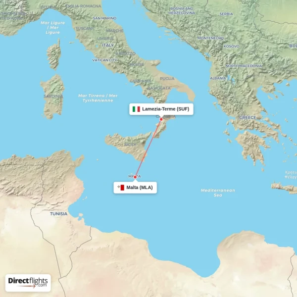 Lamezia-Terme - Malta direct flight map