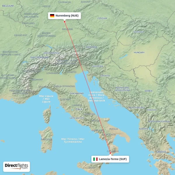 Lamezia-Terme - Nuremberg direct flight map