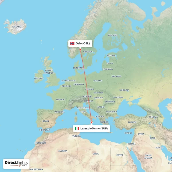 Lamezia-Terme - Oslo direct flight map