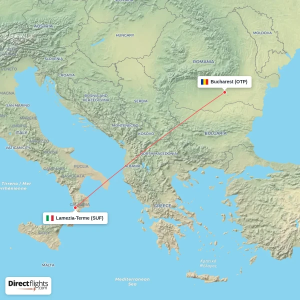 Lamezia-Terme - Bucharest direct flight map